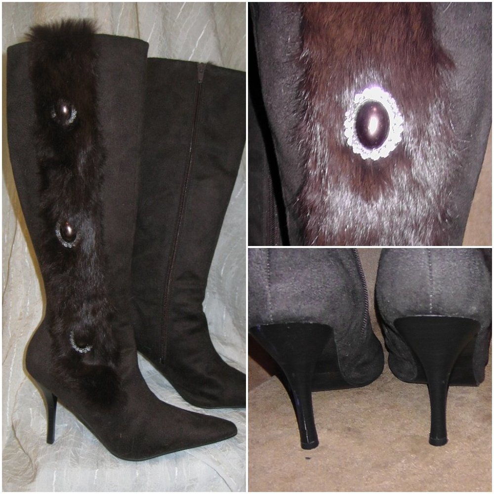 Italina Chocolate Brown Suede/Fur Boots